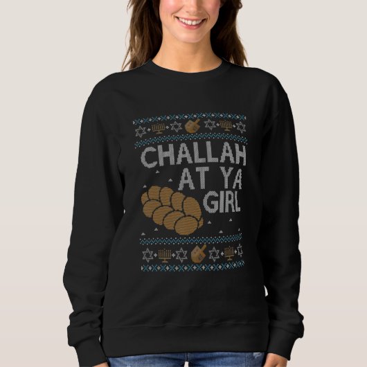 Ugly Hanukkah Sweater Challah At Ya Girl Matching  (Voorkant)