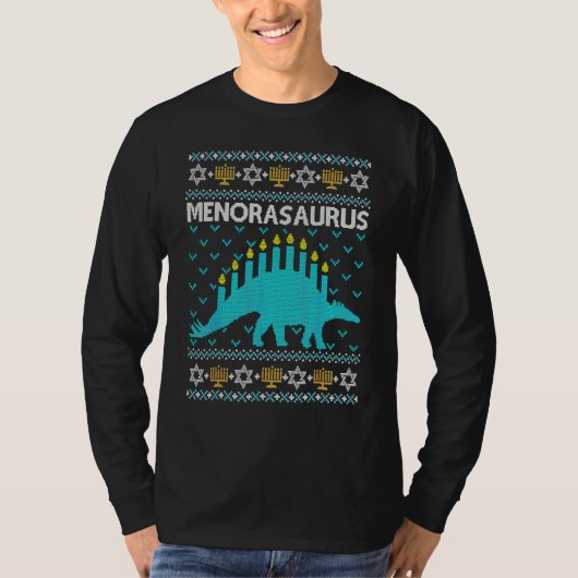 Ugly Hanukkah Sweater Dinosaur Menorah Dino Boys M T-shirt (Voorkant)