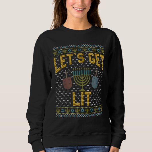 Ugly Hanukkah Sweater  Let's Get Lit Drinking 1 (Voorkant)