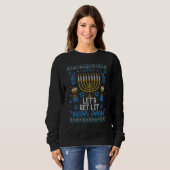 Ugly Hanukkah Sweater Lets Get Lit Menorah Men Wom (Voorkant volledig)