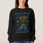 Ugly Hanukkah Sweater Lets Get Lit Menorah Men Wom (Voorkant)