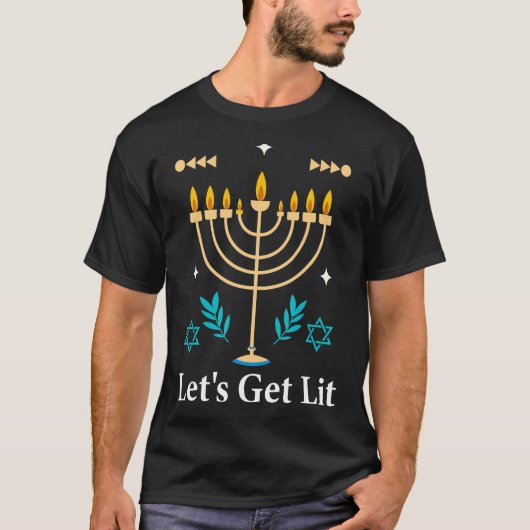 Ugly Hanukkah Sweater Lets krijgen Lit Menorah T-shirt (Voorkant)