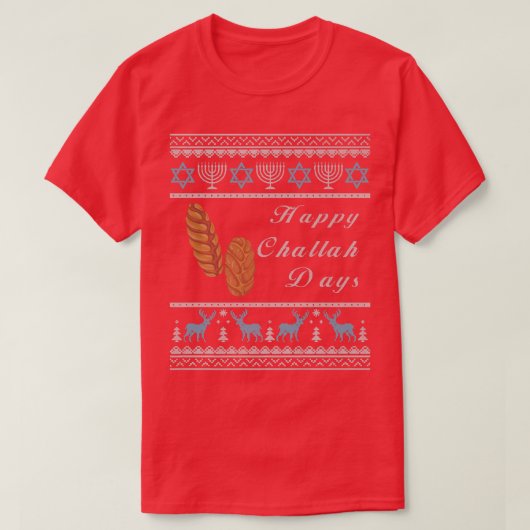 Ugly Hanukkah Sweater Menorah Happy Challah Days C T-shirt (Design voorkant)