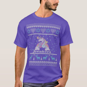Ugly Hanukkah Sweater Menorah Jewnicorn Unicorn Ch T-shirt