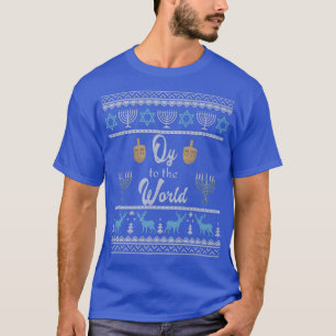 Ugly Hanukkah Sweater Menorah Oy aan de Wereld Cha T-shirt