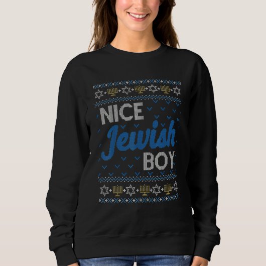 Ugly Hanukkah Sweater  Nice Jewish Boy Matching (Voorkant)