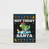 Ugly Hanukkah Sweater Not Today Santa Dinosaur Hoc Kaart (Voorkant)