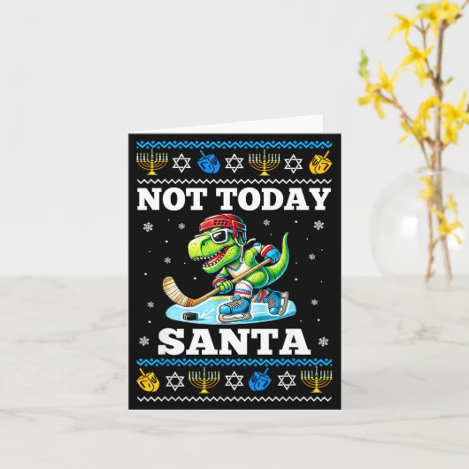 Ugly Hanukkah Sweater Not Today Santa Dinosaur Hoc Kaart (Gele Bloem)