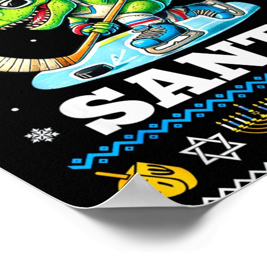 Ugly Hanukkah Sweater Not Today Santa Dinosaur Hoc Poster (Hoek)