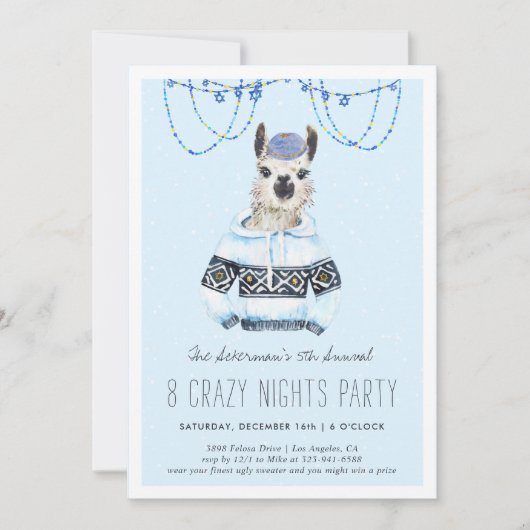 Ugly Hanukkah Sweater Party | Funny Llama Invite (Voorkant)