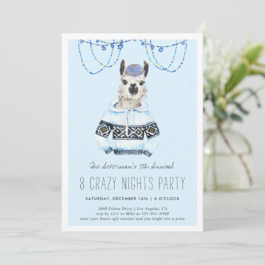 Ugly Hanukkah Sweater Party | Funny Llama Invite (Staand voorkant)