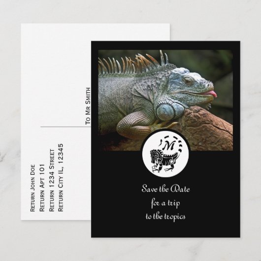 Ugly Iguana Silhouette Monogram Foto Uitnodiging Briefkaart (Voorkant / Achterkant)