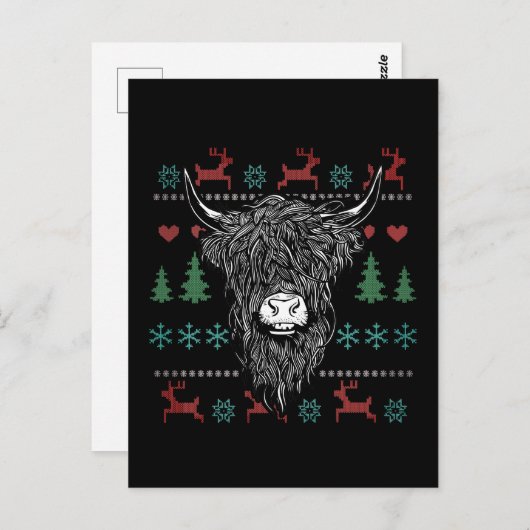 Ugly kerst Highland Koe Briefkaart (Voorkant / Achterkant)