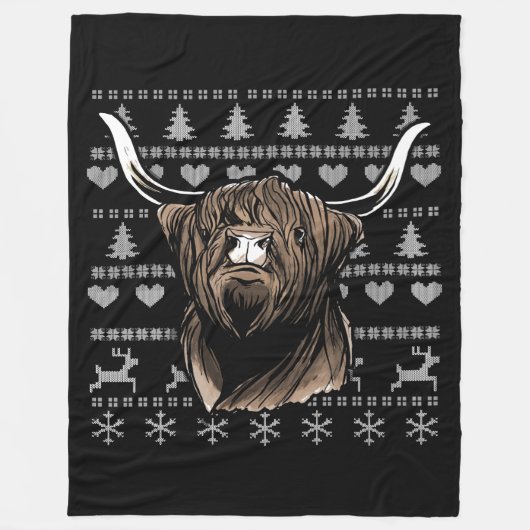 Ugly kerst Highland Koe Fleece Deken (Voorkant)