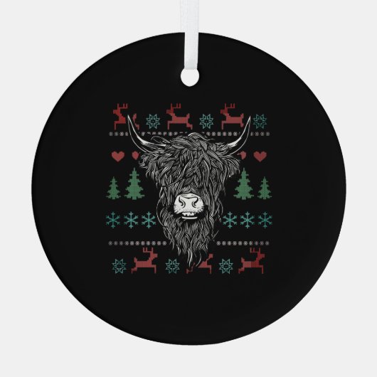 Ugly kerst Highland Koe Glas Ornament (Achterkant)