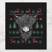 Ugly kerst Highland Koe Wijn Etiket (Enkel label)