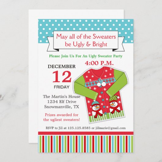 Ugly kerst Sweater Invitation Kaart (Voorkant / Achterkant)