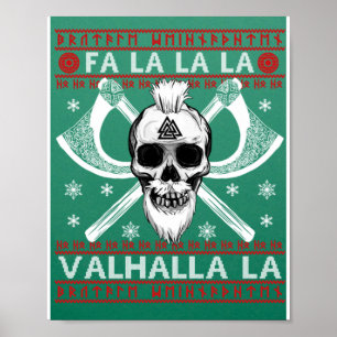 Ugly kerstdesign Fa-La-La Valhalla Viking Val Poster