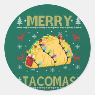 Ugly kerstfeest Taco TShirt Funny Tacos Gift Merry Ronde Sticker