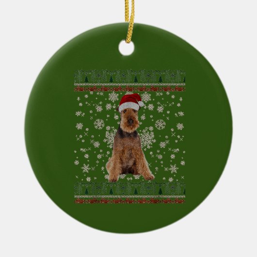 Ugly Kerstmis Airedale Terrier Dog Xmas Merry Keramisch Ornament (Voorkant)