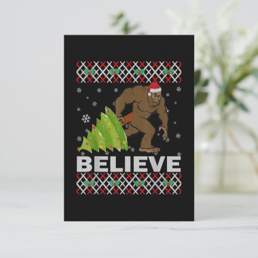 UGLY Kerstmis Believe Bigfoot Sasquatch Tree voor Bedankkaart (Staand voorkant)