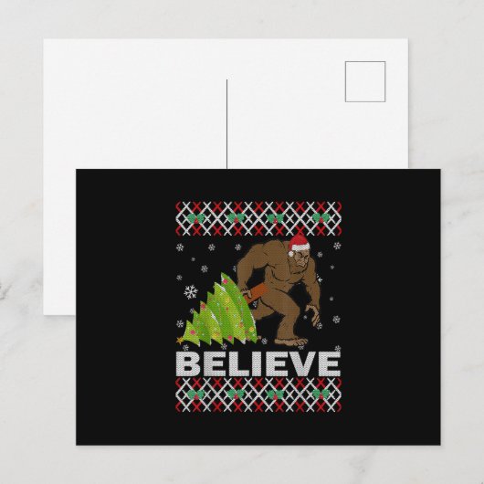 UGLY Kerstmis Believe Bigfoot Sasquatch Tree voor Briefkaart (Voorkant / Achterkant)