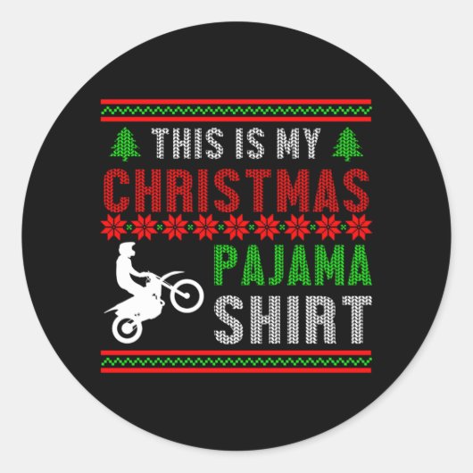 Ugly Kerstmis Pajama Motocross Motorcycle Bike Gi Ronde Sticker (Voorkant)