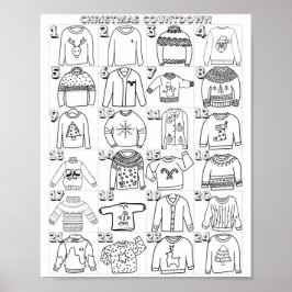Ugly kerstSweater Advent Countdown Coloring Poster