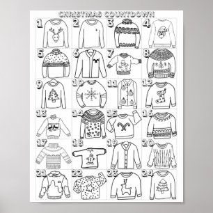 Ugly kerstSweater Advent Countdown Coloring Poster