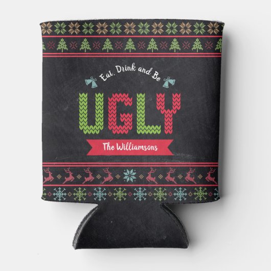 Ugly KerstSweater Nordic Knit Name Chalkboard Blikjeskoeler (Voorkant)