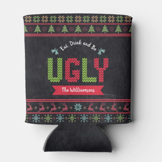 Ugly KerstSweater Nordic Knit Name Chalkboard Blikjeskoeler (Achterkant)
