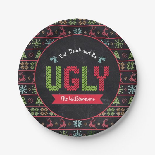 Ugly KerstSweater Nordic Knit Name Chalkboard Papieren Bordje (Voorkant)