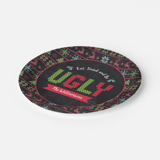 Ugly KerstSweater Nordic Knit Name Chalkboard Papieren Bordje (Gekanteld)