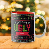 Ugly KerstSweater Nordic Knit Name Chalkboard Tweekleurige Koffiemok
