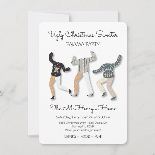 Ugly KerstSweater Pajama Party Kaart (Voorkant)