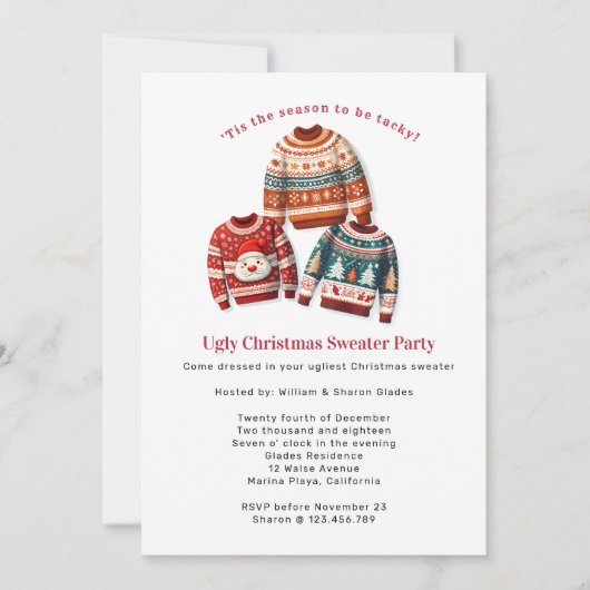 Ugly KerstSweater Party Kaart (Voorkant)