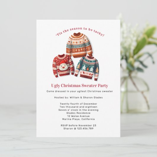 Ugly KerstSweater Party Kaart (Staand voorkant)