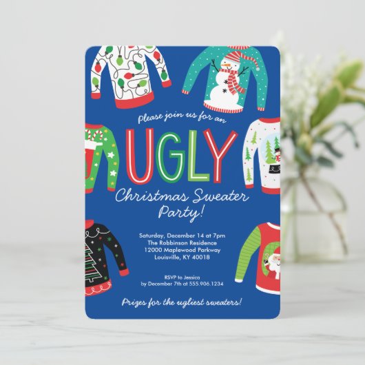 Ugly KerstSweater Party Kaart (Staand voorkant)