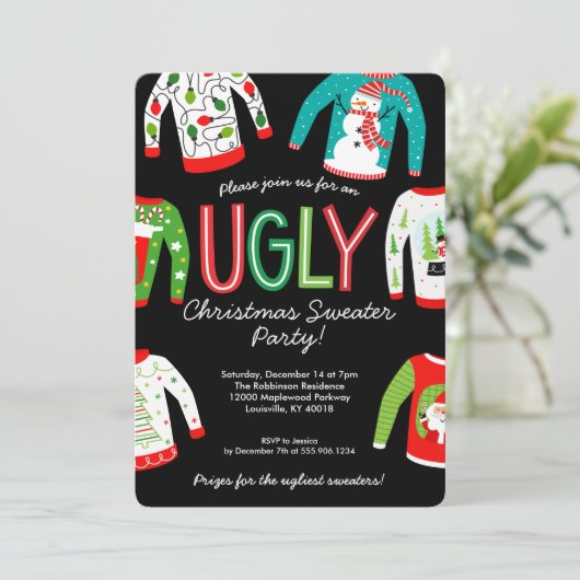 Ugly KerstSweater Party Kaart (Staand voorkant)
