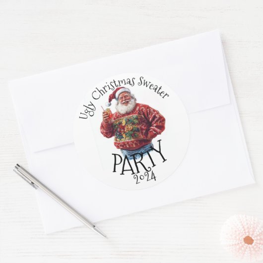 Ugly KerstSweater Party Ronde Sticker (Envelop)