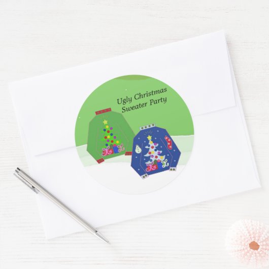 Ugly KerstSweater Party Ronde Sticker (Envelop)