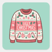 Ugly KerstSweater Party Vierkante Sticker (Voorkant)