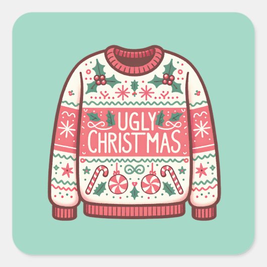 Ugly KerstSweater Party Vierkante Sticker (Voorkant)