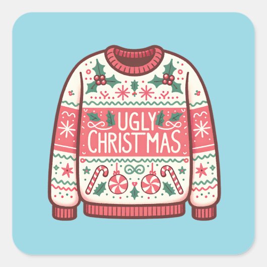 Ugly KerstSweater Party Vierkante Sticker (Voorkant)