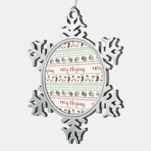 Ugly KerstSweater Pattern Holiday Tin Sneeuwvlok Ornament (Rechts)