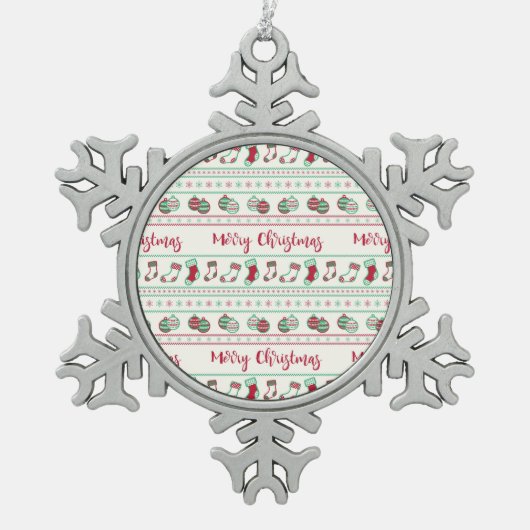 Ugly KerstSweater Pattern Holiday Tin Sneeuwvlok Ornament (Voorkant)