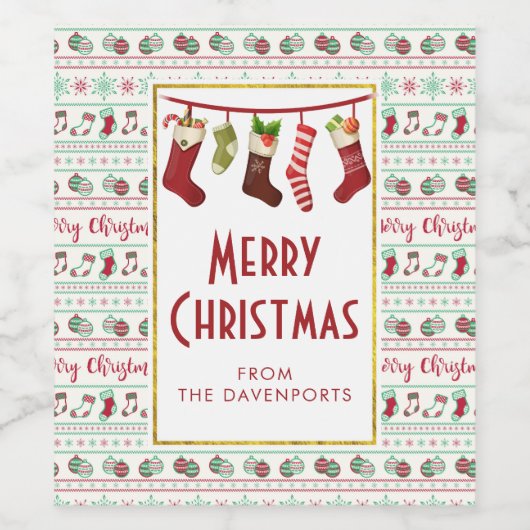 Ugly KerstSweater Pattern Holiday Wijn Etiket (Enkel label)