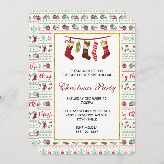 Ugly KerstSweater Pattern Party Invite (Voorkant / Achterkant)