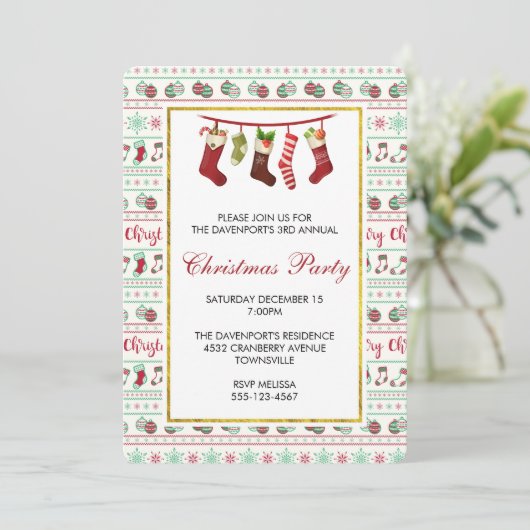 Ugly KerstSweater Pattern Party Invite (Staand voorkant)
