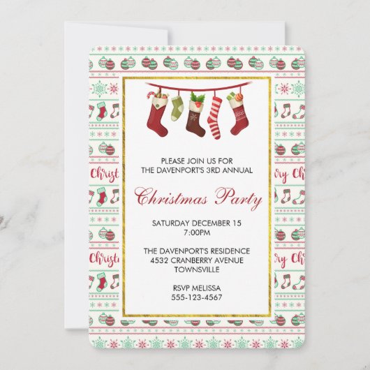 Ugly KerstSweater Pattern Party Invite (Voorkant)